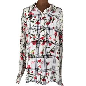 Women's White,Red & Black Floral Button-Up Blouse, NWT. Size 18W.